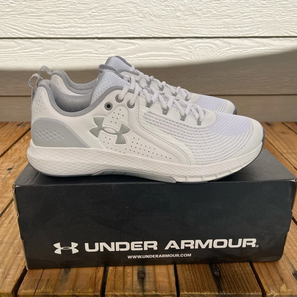 Under Armour Men's White Athletic Training Shoes with Gray Accents